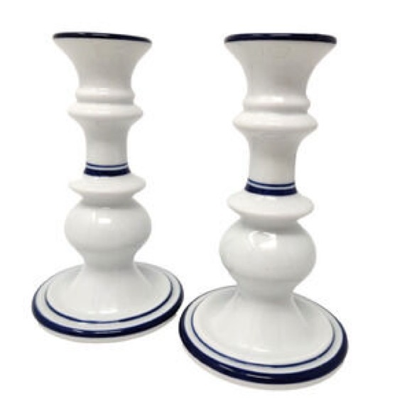 Two Dansk Bistro Christianshavn White & Blue Candlestick Holders, 6.25” - Picture 9 of 9